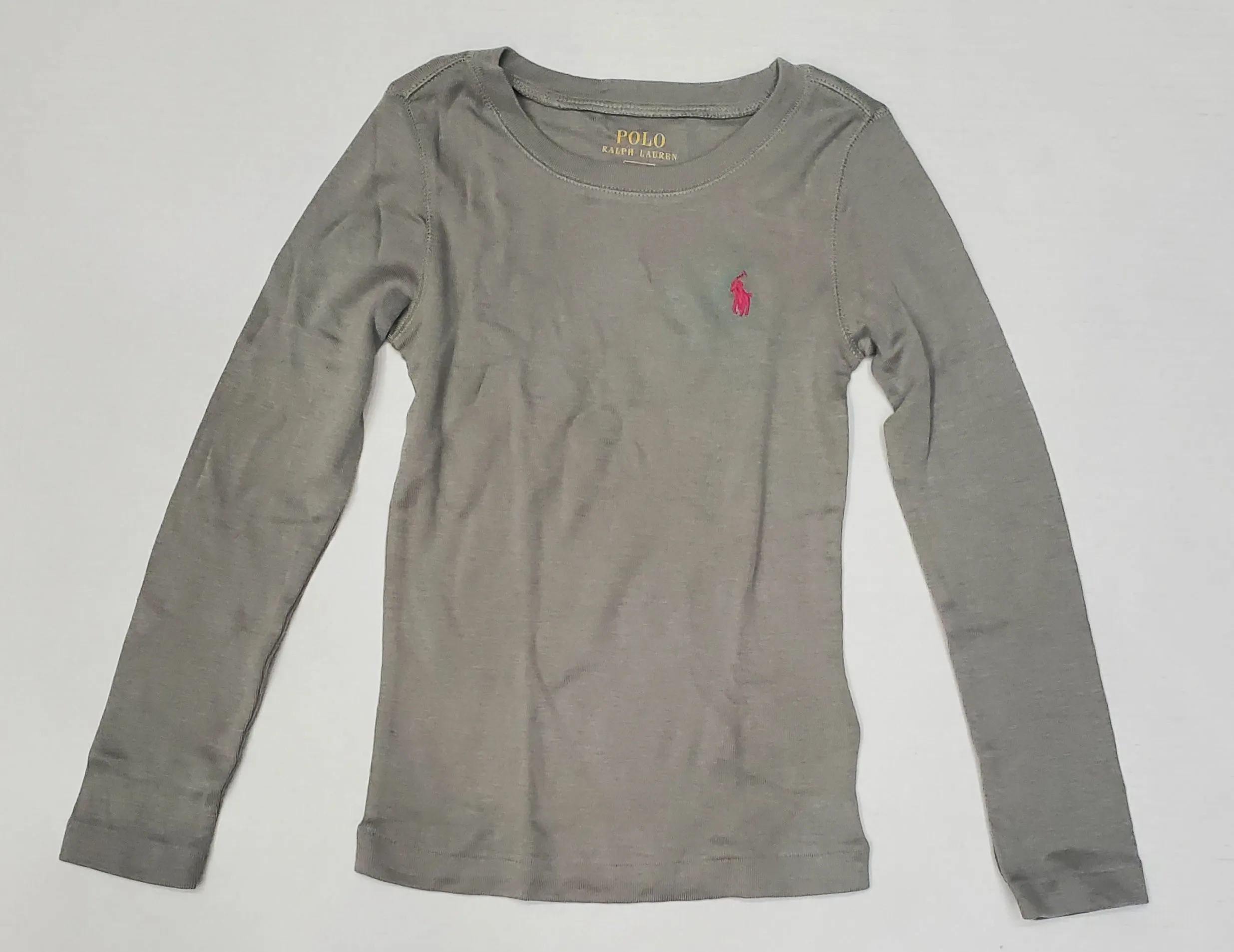 Nwt Girls Polo Ralph Lauren Grey w/Pink Horse Small Pony  L/S Tee (2T-7T)