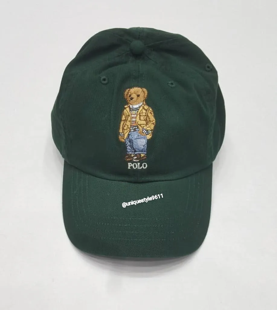 Nwt  Polo Ralph Lauren Green Prep Teddy Bear Leather Adjustable Strap Back