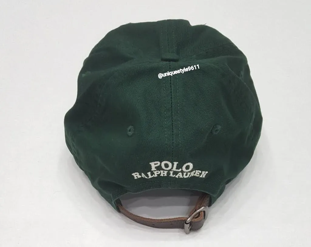 Nwt  Polo Ralph Lauren Green Prep Teddy Bear Leather Adjustable Strap Back