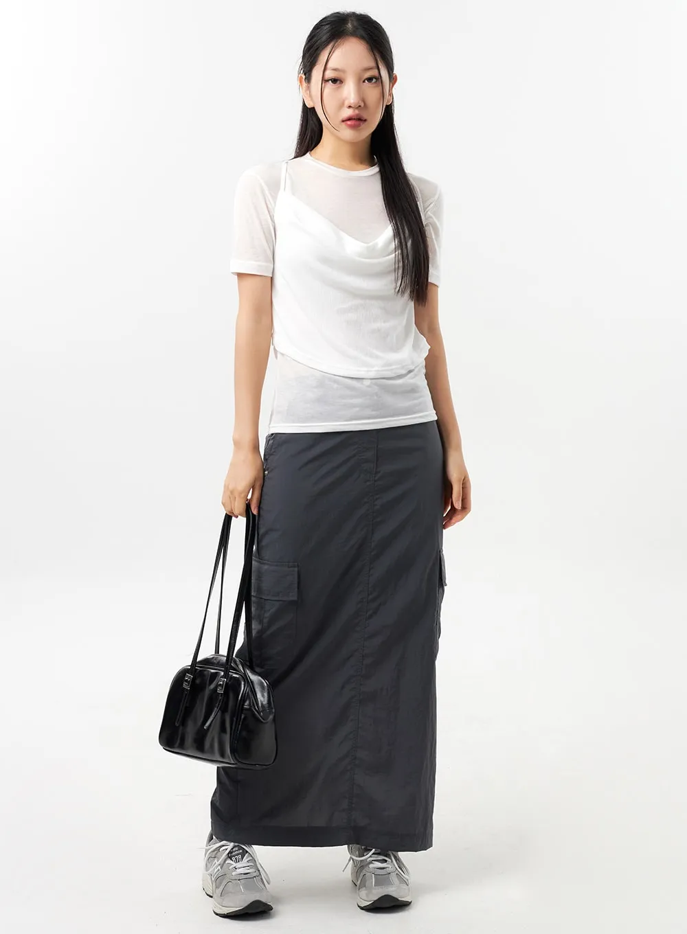 Nylon Cargo Maxi Skirt CU308