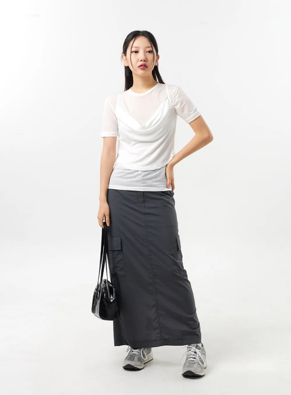 Nylon Cargo Maxi Skirt CU308