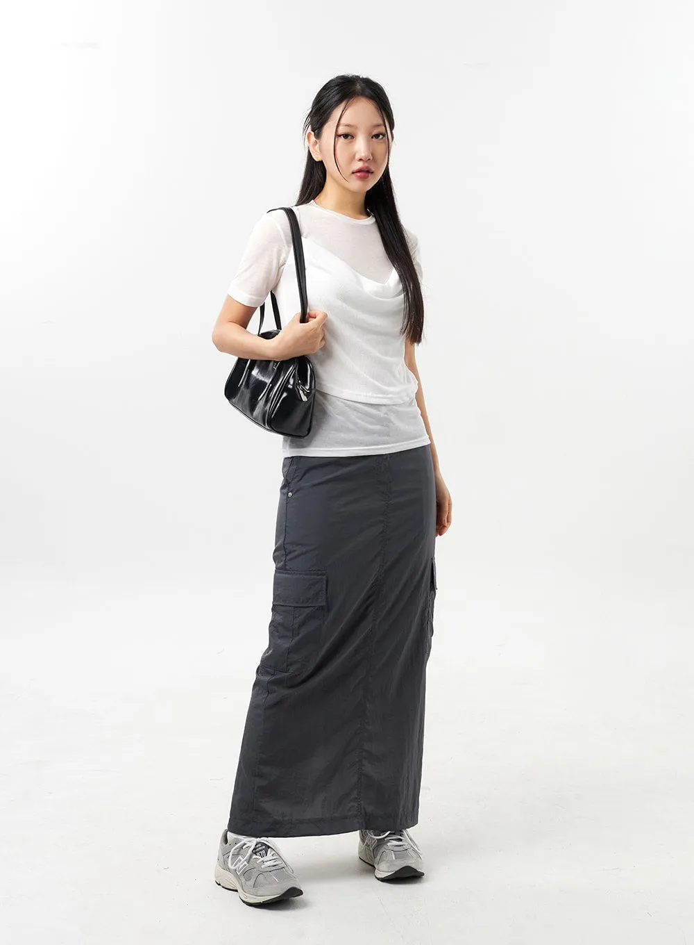 Nylon Cargo Maxi Skirt CU308