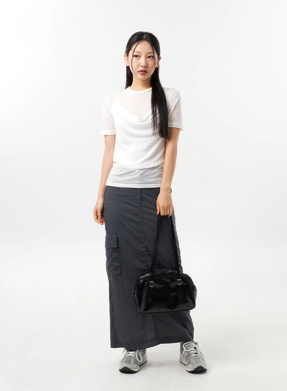 Nylon Cargo Maxi Skirt CU308