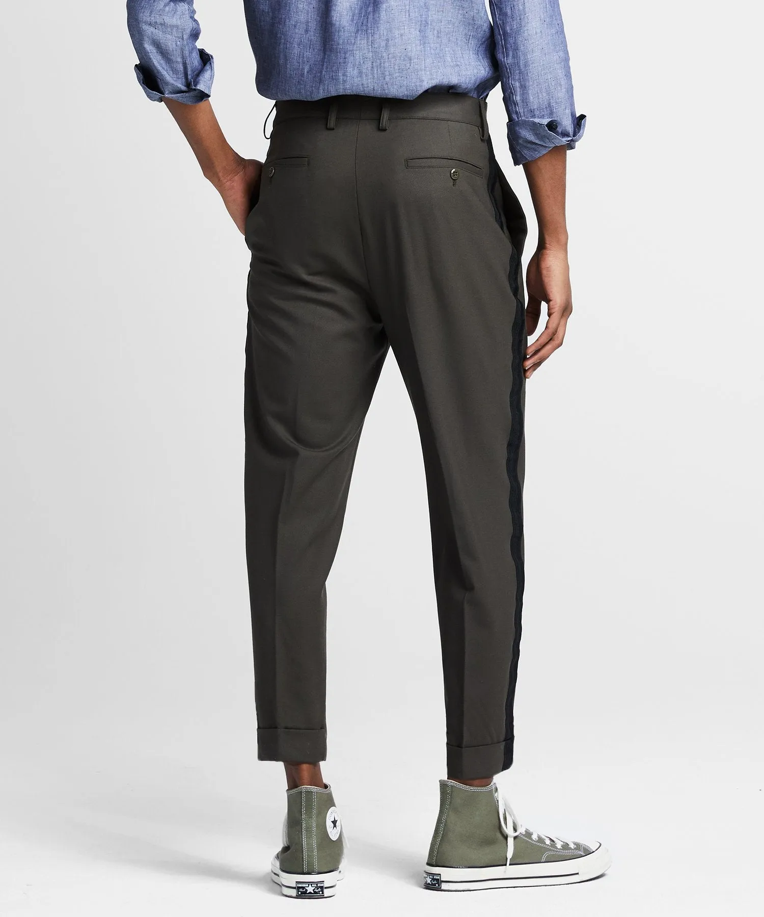 Olive Pintuck Trouser with Black Side Stripe