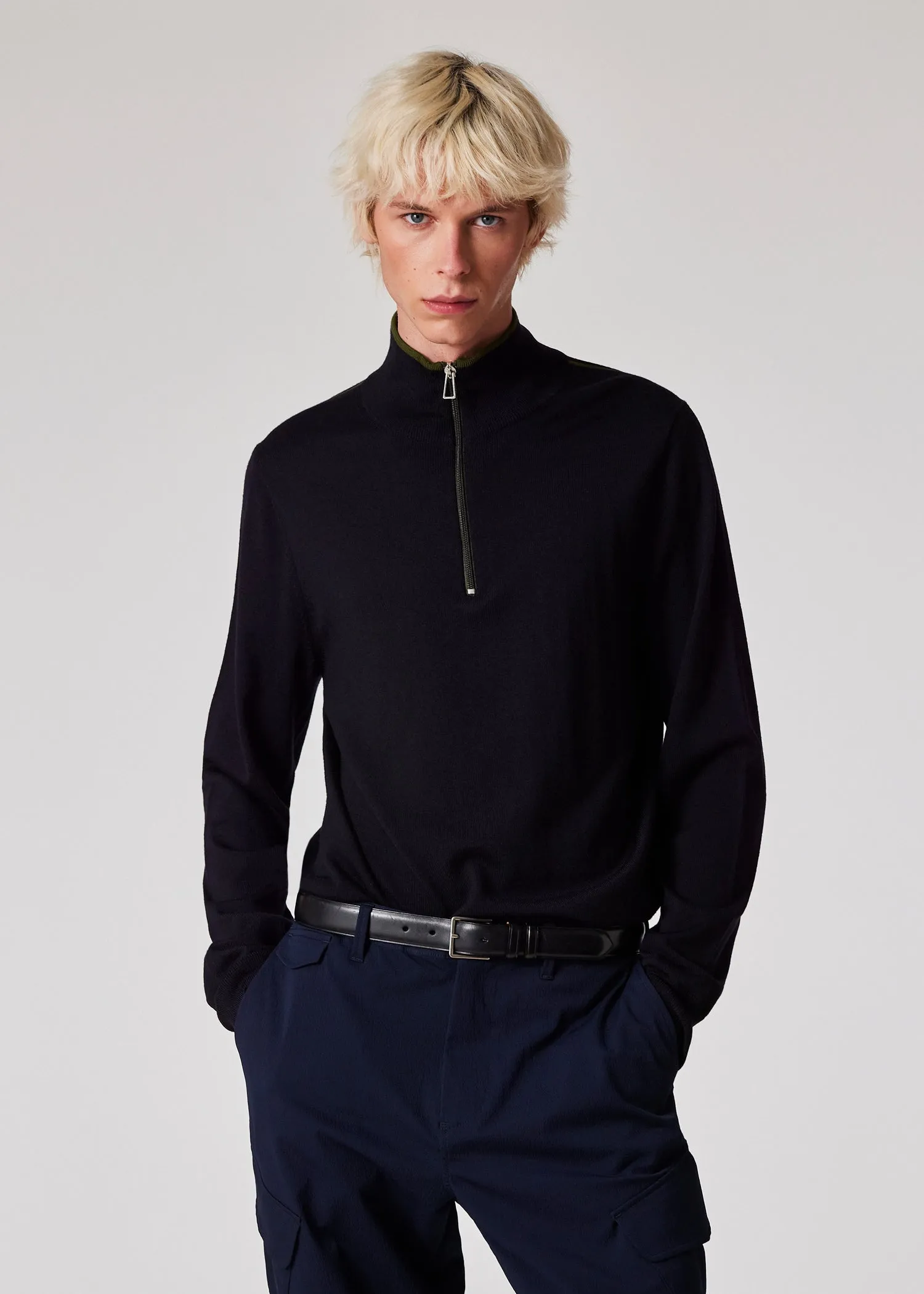 Paul Smith Merino Wool Half Zip Jumper - Blue