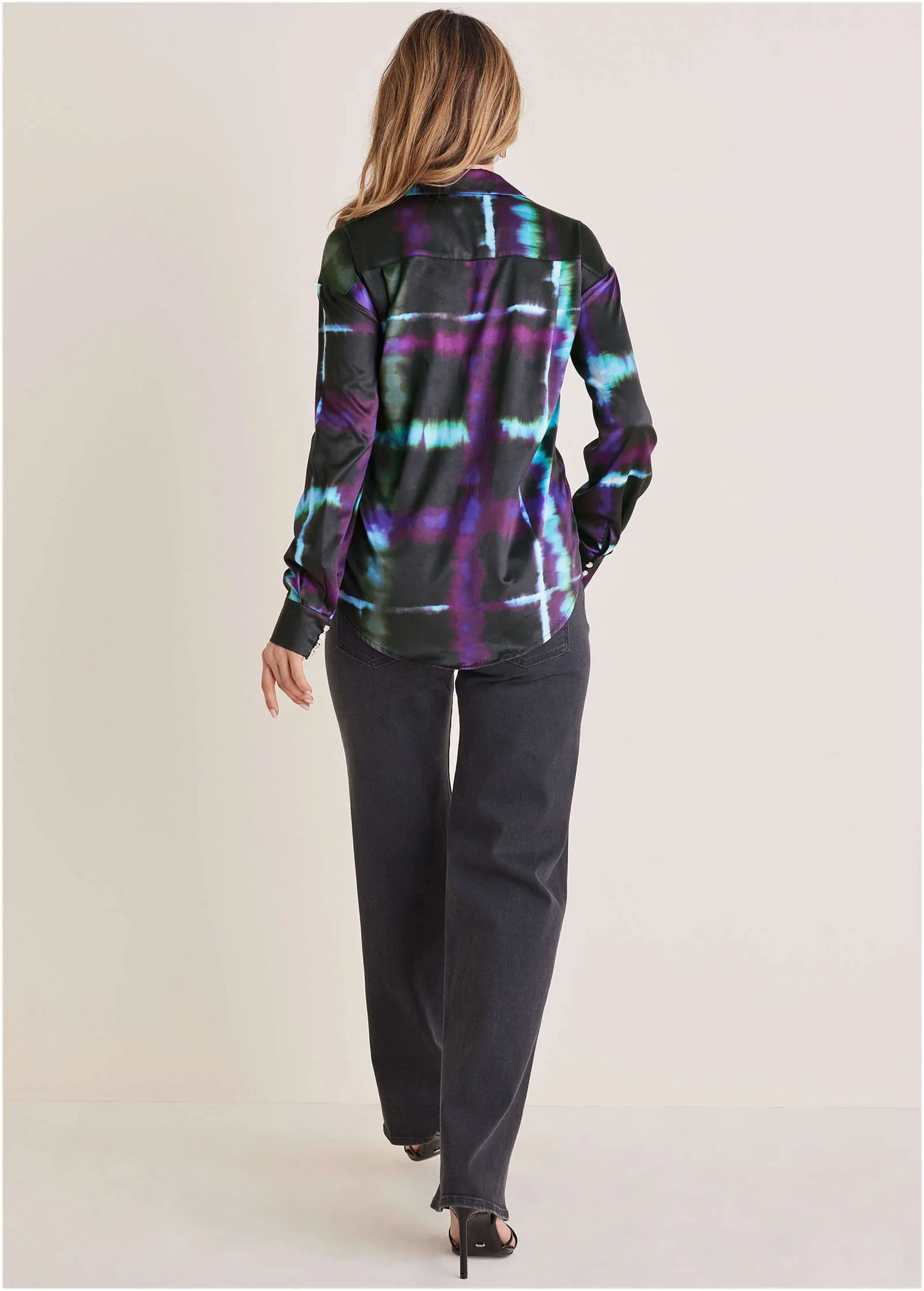 Plaid Wrap Blouse - Blurred Plaid