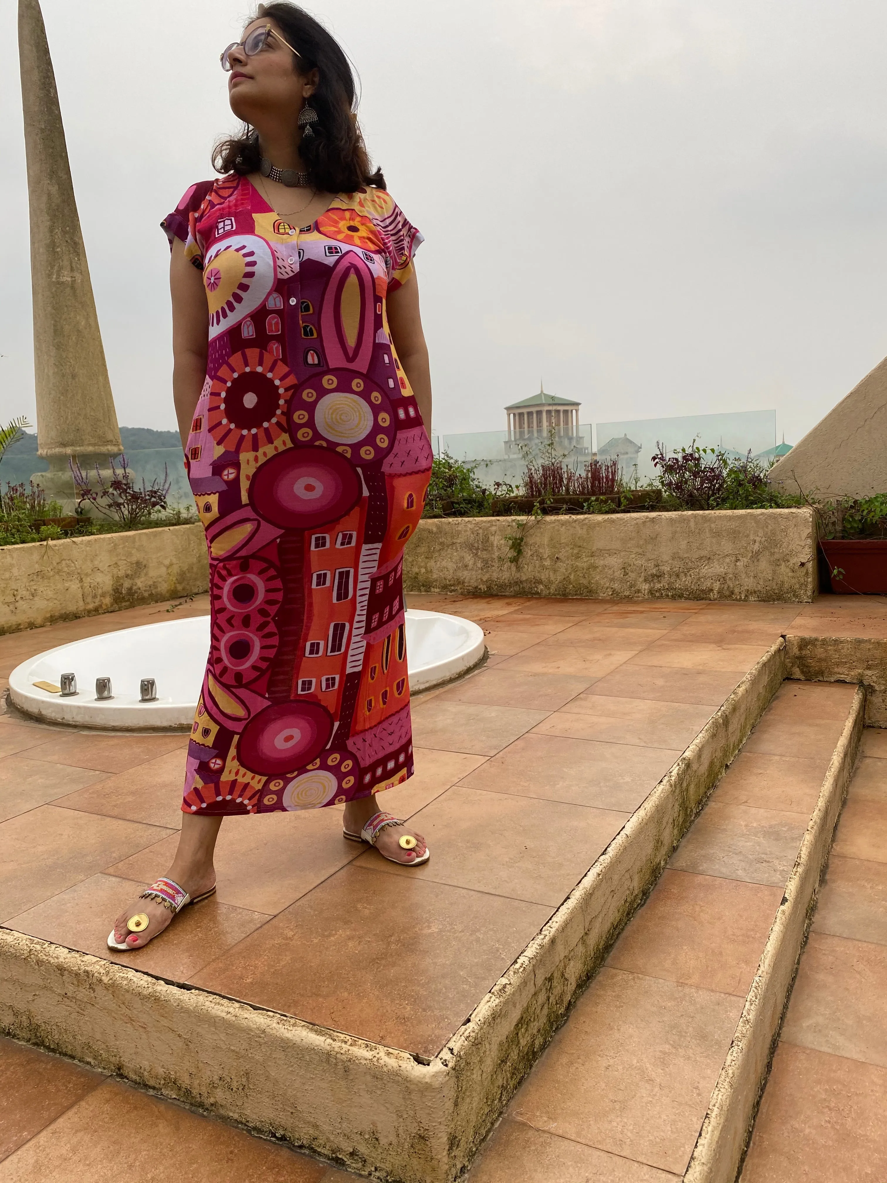 Plum Summer in the City "My Mojo" Lounge Dress | Soft Jersey Knit Organic Cotton | Oversized House Dress