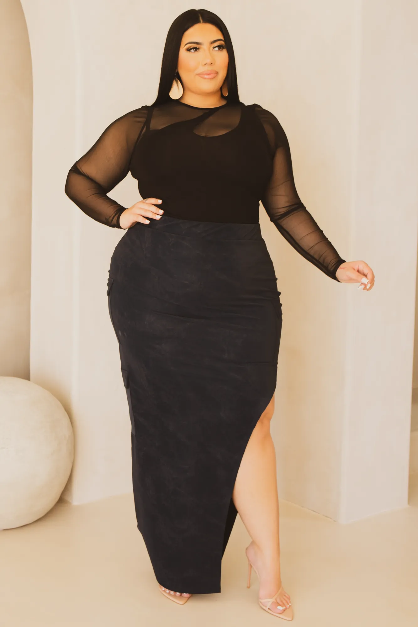 Plus Size  Alina Cargo Maxi Skirt- Navy