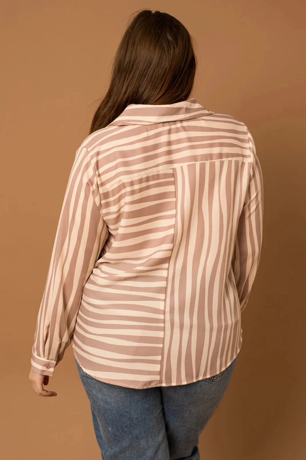 Plus Size Button Down Striped Satin Shirt