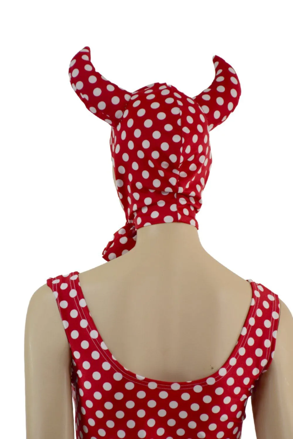 Polka Dot Devil Bonnet, Ruffle Gloves, and Bodycon Tank Dress Set