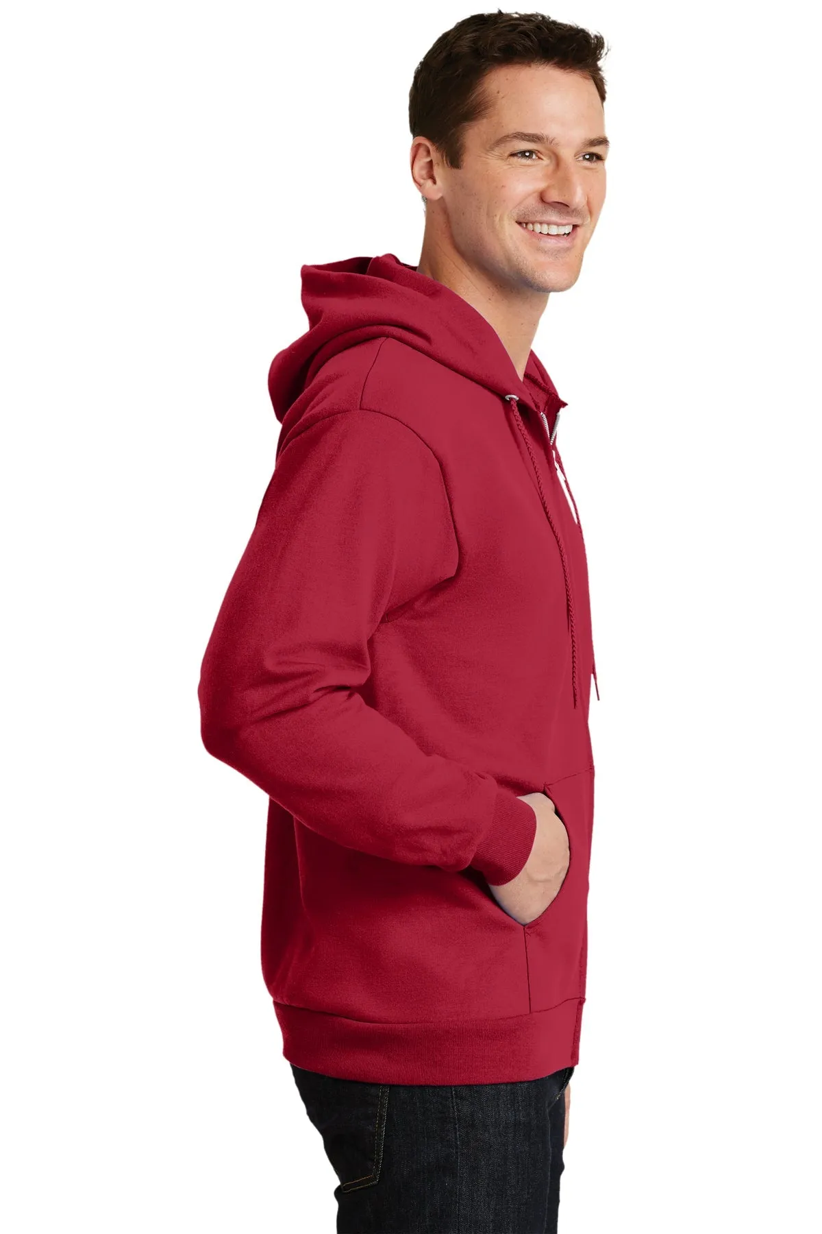 Port & Company Tall Essential Fleece Zip Branded Hoodies, Red