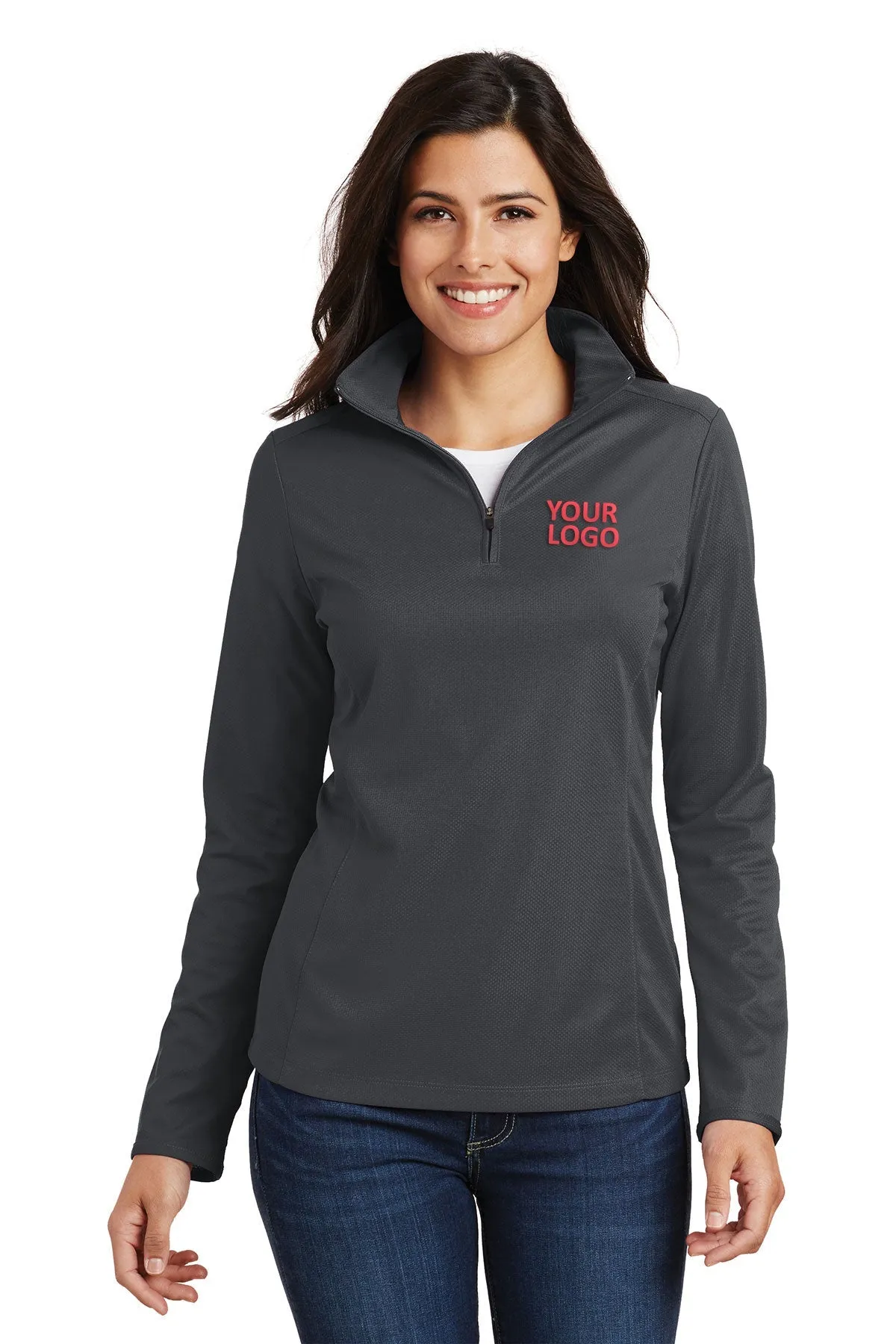 Port Authority Ladies Pinpoint Mesh Branded 1/2-Zip, Battleship Grey