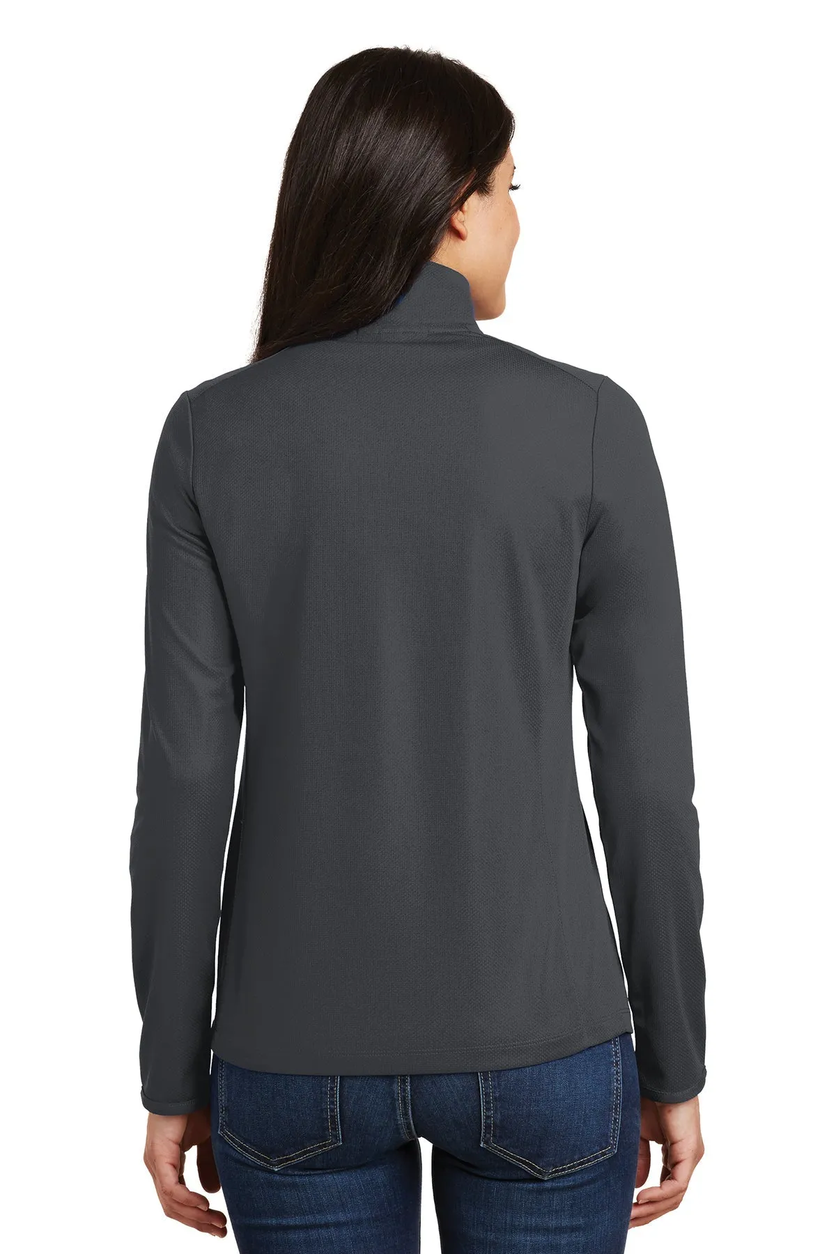 Port Authority Ladies Pinpoint Mesh Branded 1/2-Zip, Battleship Grey