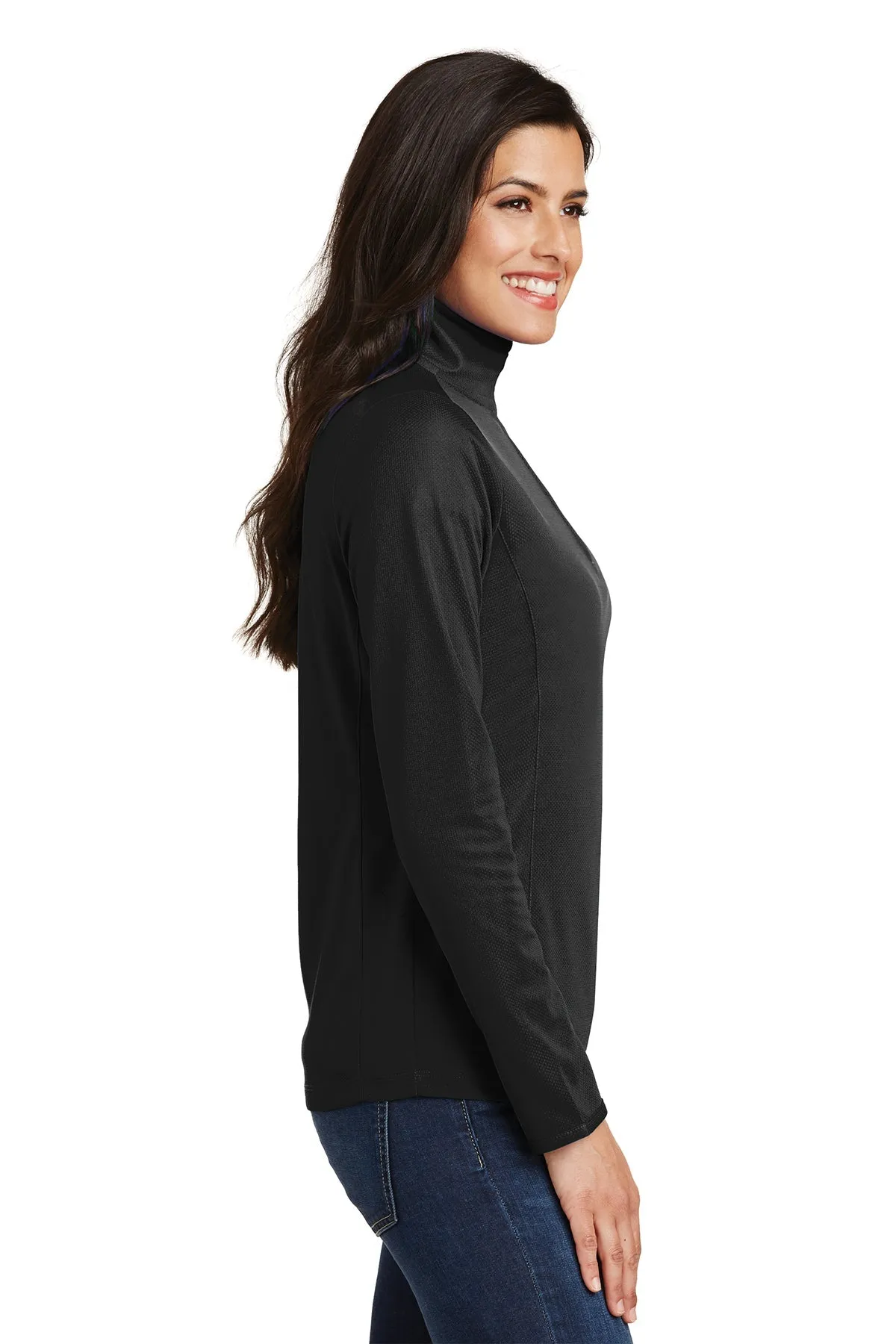 Port Authority Ladies Pinpoint Mesh Branded 1/2-Zip, Black