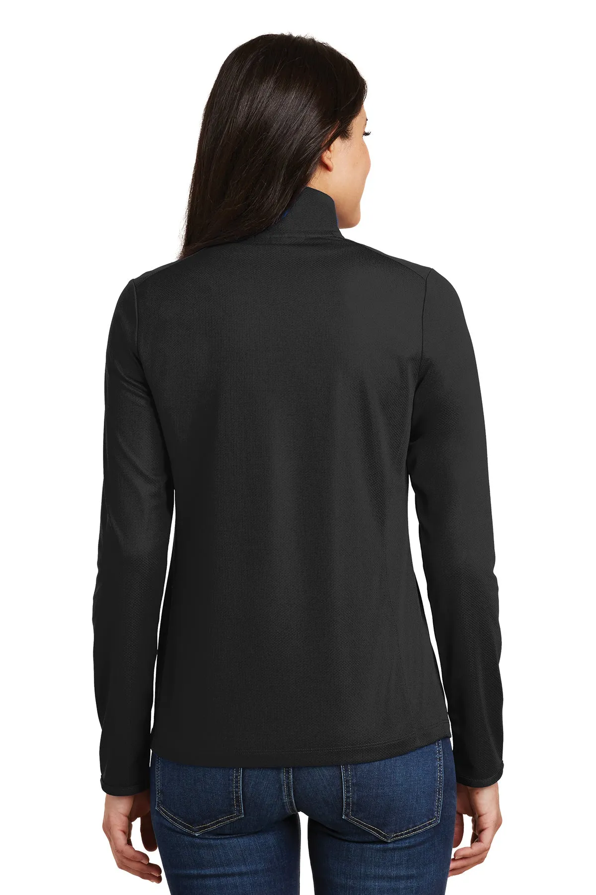 Port Authority Ladies Pinpoint Mesh Branded 1/2-Zip, Black