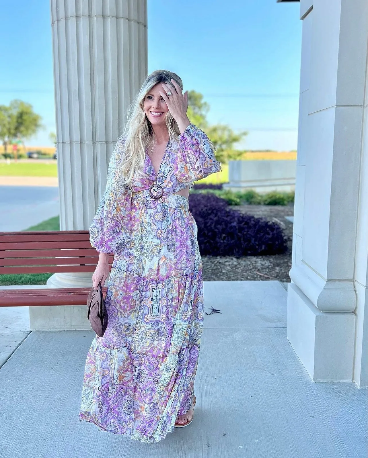 Presley Paisley Print Long Sleeve V-Neck Maxi Dress