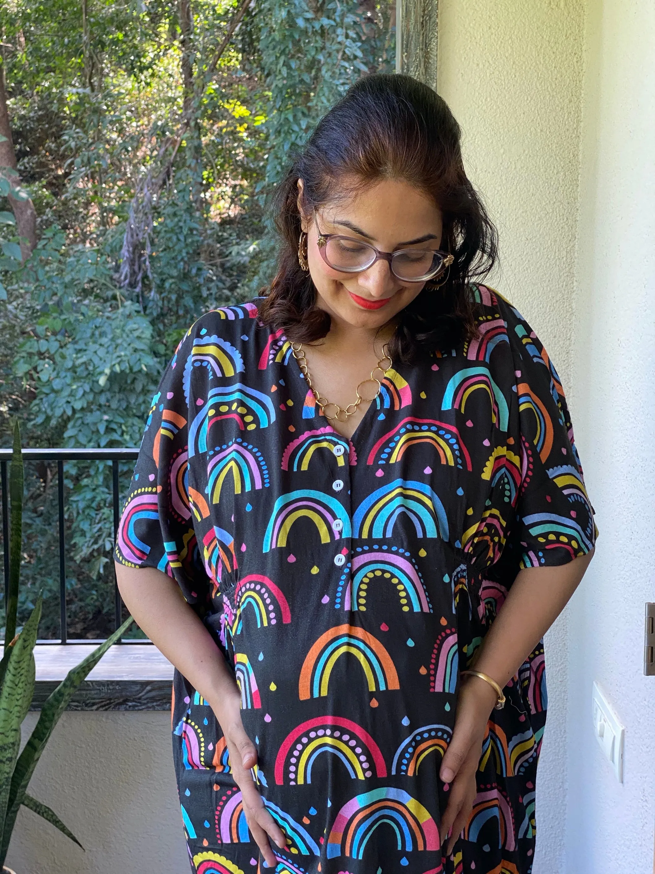 Raining Rainbows Maternity "Stunningly Simple" Style Caftan | Soft Jersey Knit Organic Cotton | Maternity House Dress