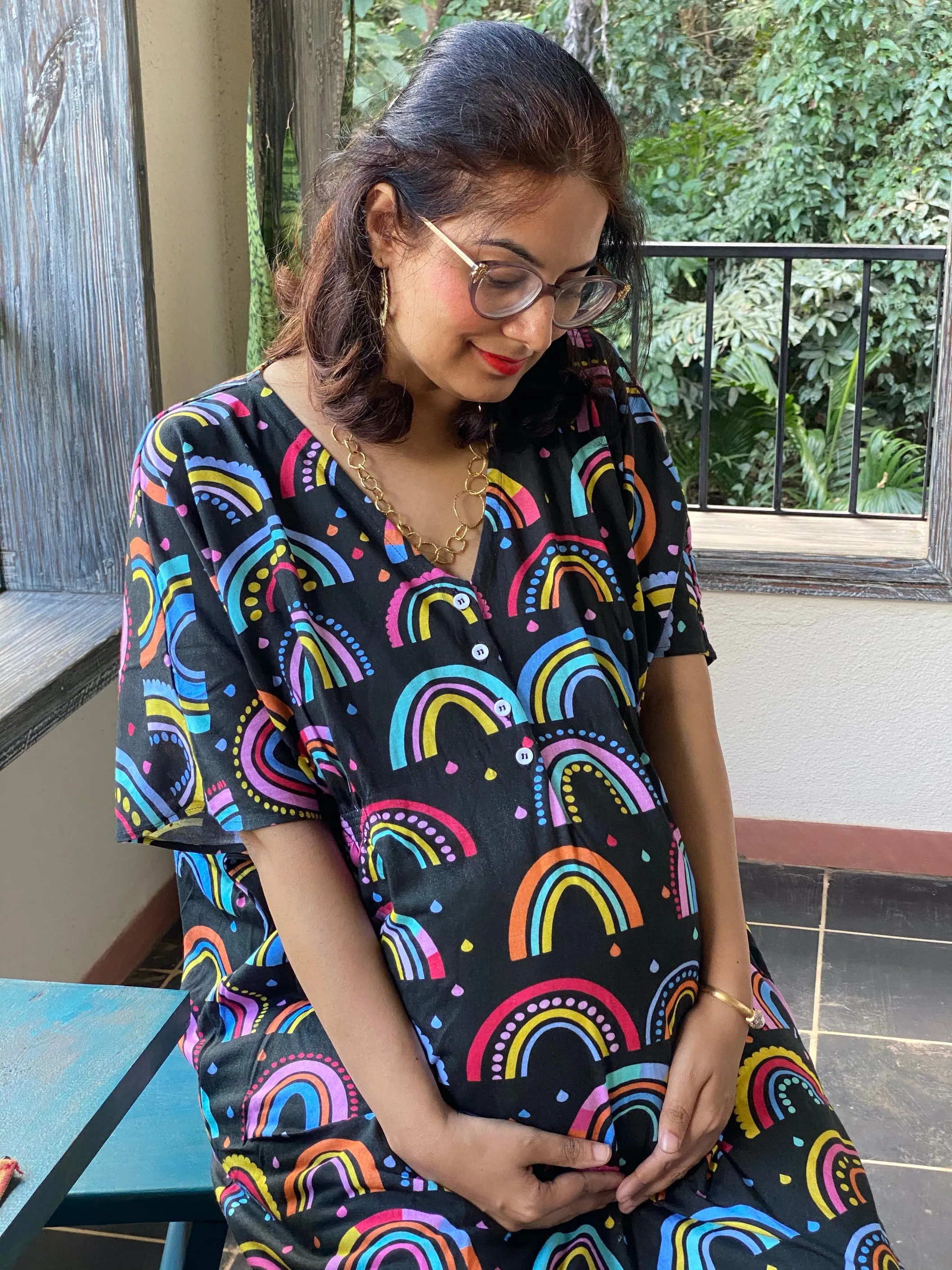 Raining Rainbows Maternity "Stunningly Simple" Style Caftan | Soft Jersey Knit Organic Cotton | Maternity House Dress