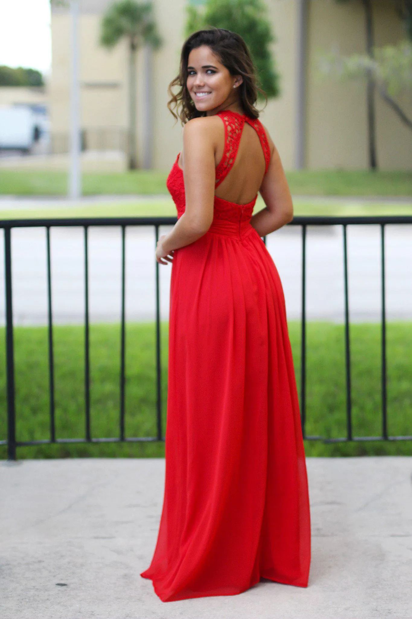 Red Crochet Maxi Dress