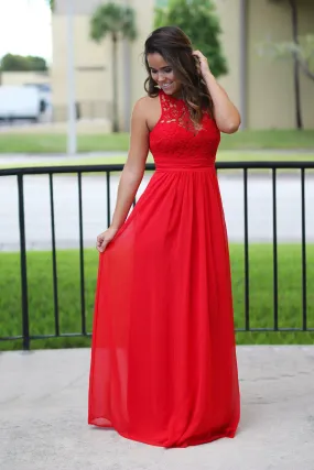 Red Crochet Maxi Dress