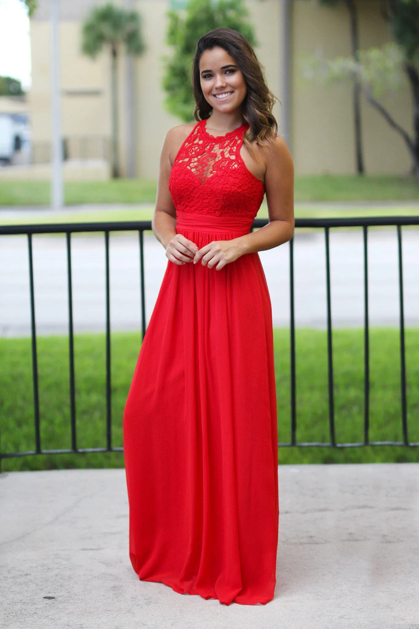 Red Crochet Maxi Dress