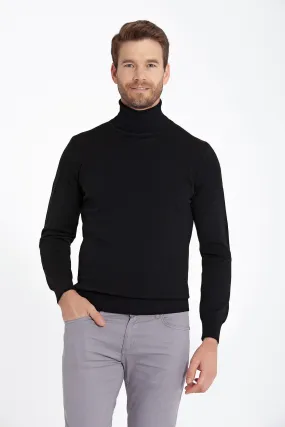 Regular Fit Basic Plain Black Turtleneck Sweater