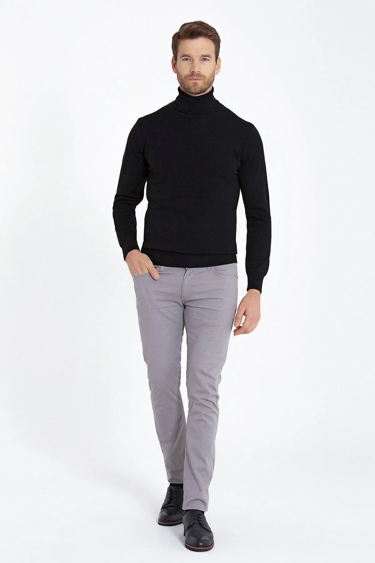 Regular Fit Basic Plain Black Turtleneck Sweater