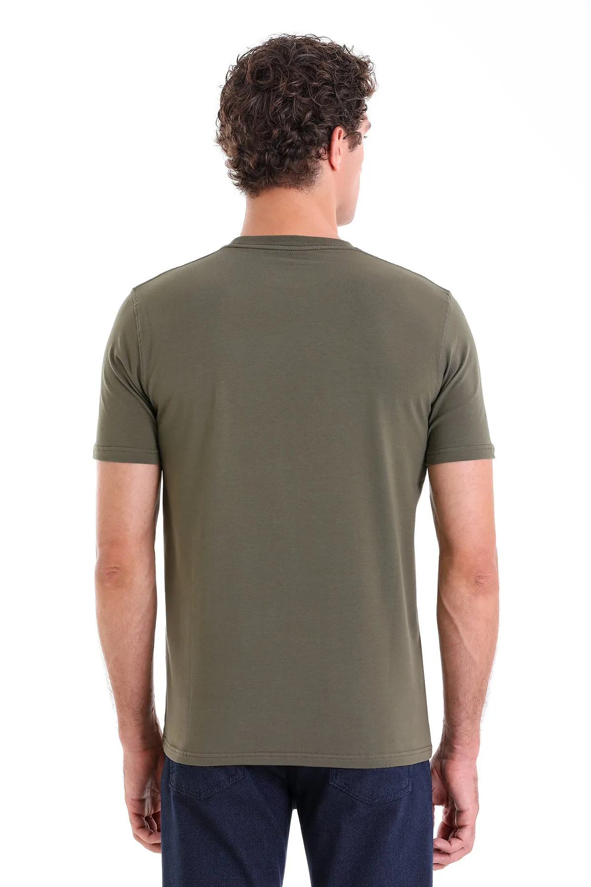 Regular Fit Cotton Blend Khaki Crewneck T-Shirt