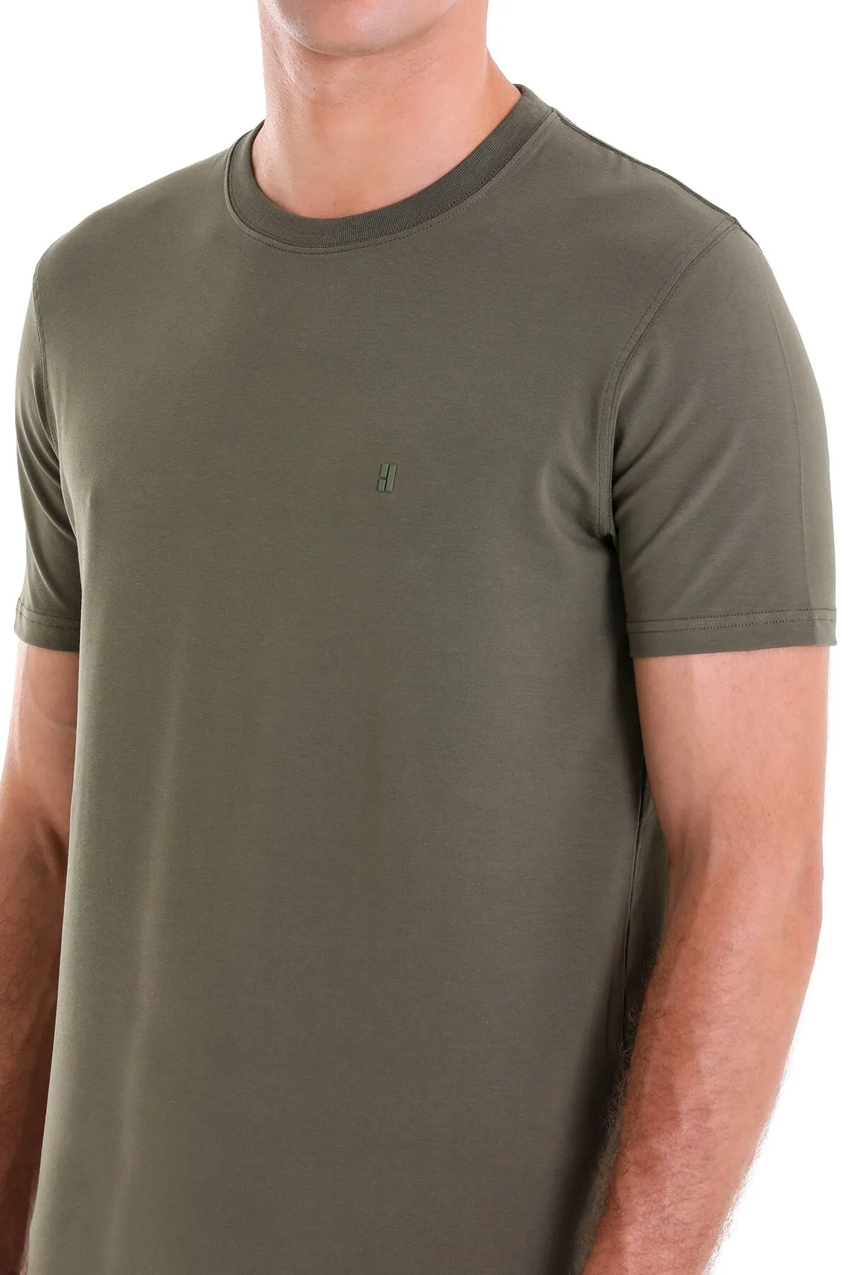 Regular Fit Cotton Blend Khaki Crewneck T-Shirt