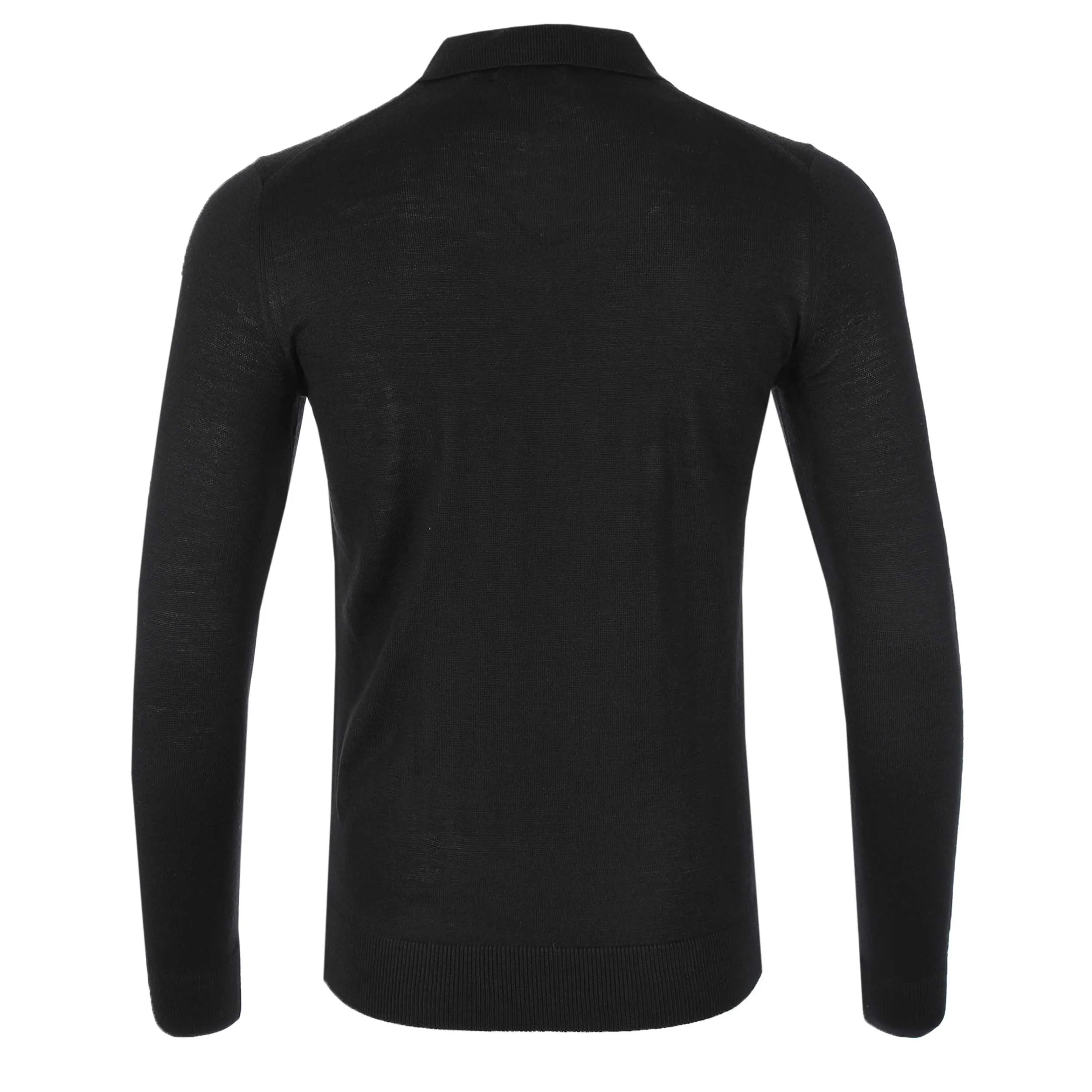 Remus Uomo Open Collar Knitted LS Polo Shirt in Black