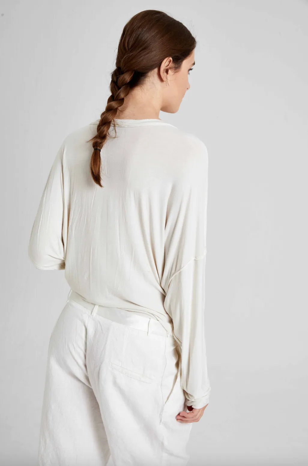 Round Neck Long Sleeve Top - Original Off White