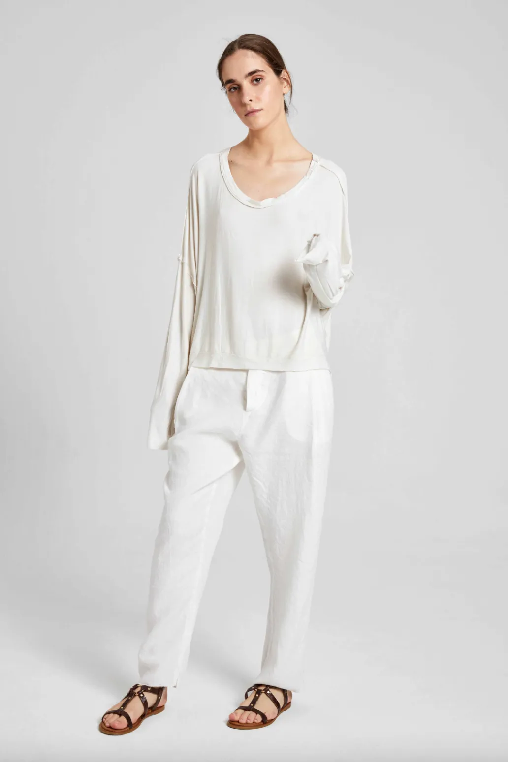 Round Neck Long Sleeve Top - Original Off White