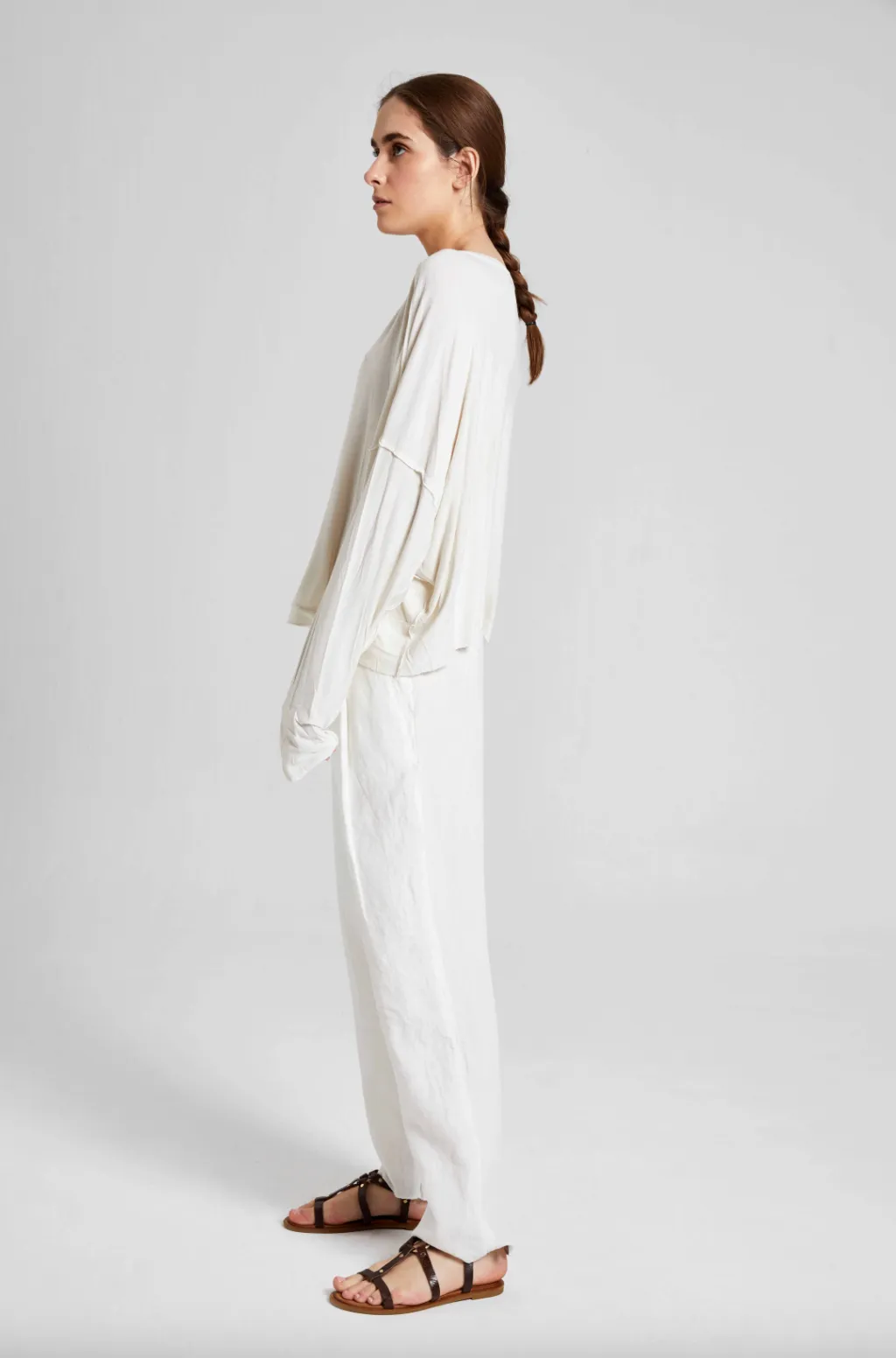 Round Neck Long Sleeve Top - Original Off White