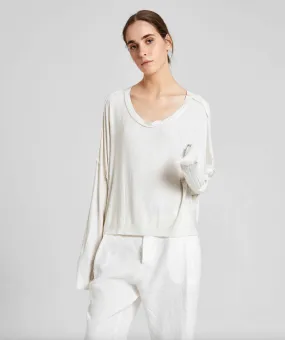 Round Neck Long Sleeve Top - Original Off White