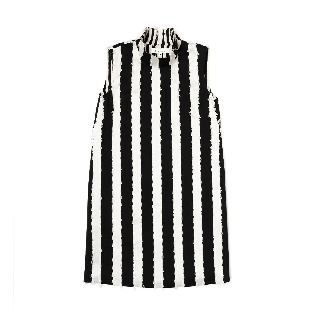 SAMPLE - Sleeveless Mod Dress - Black & White Bow Stripe