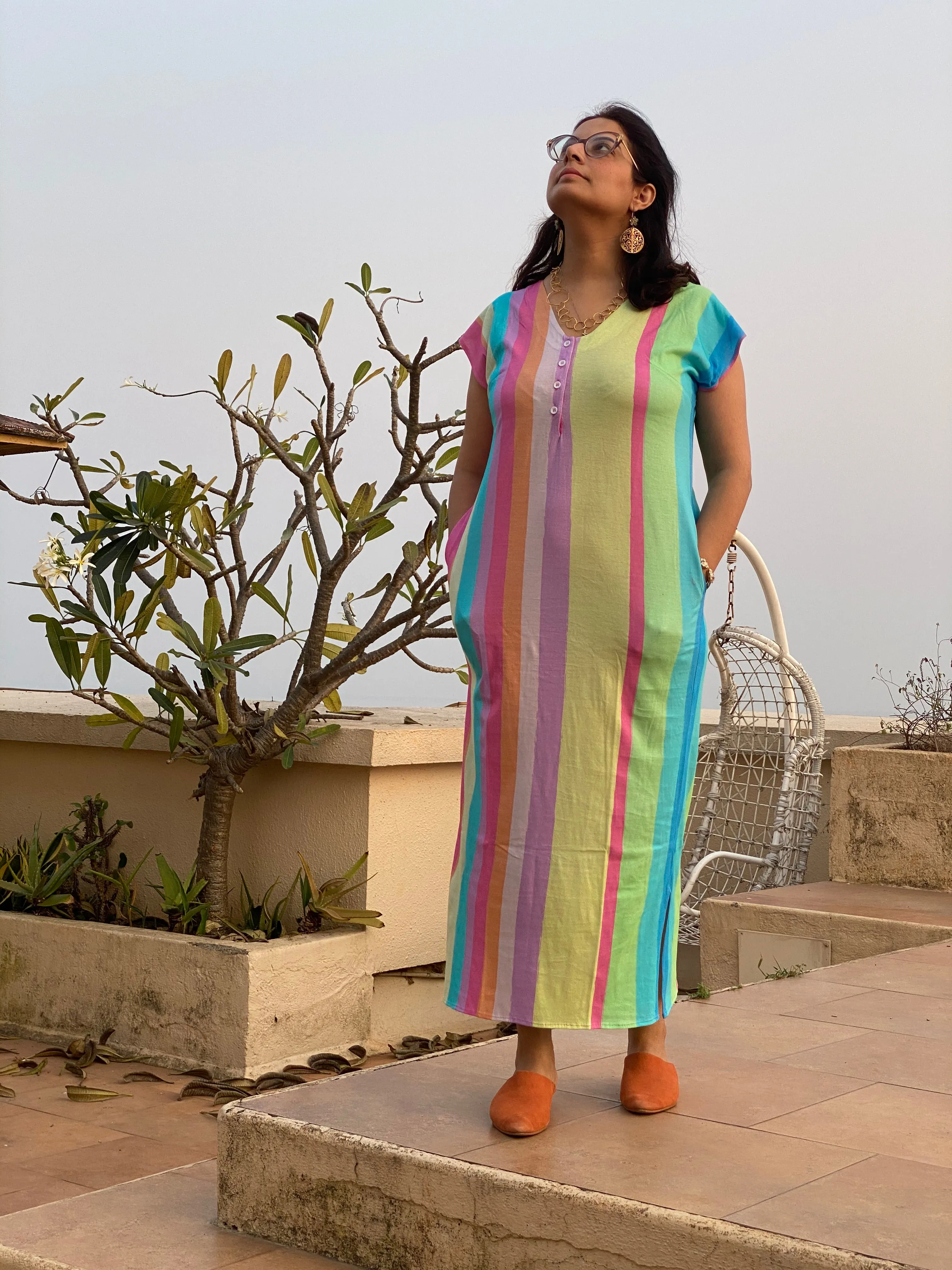 See my stripes "My Mojo" Lounge Dress | Soft Jersey Knit Organic Cotton | Oversized House Dress