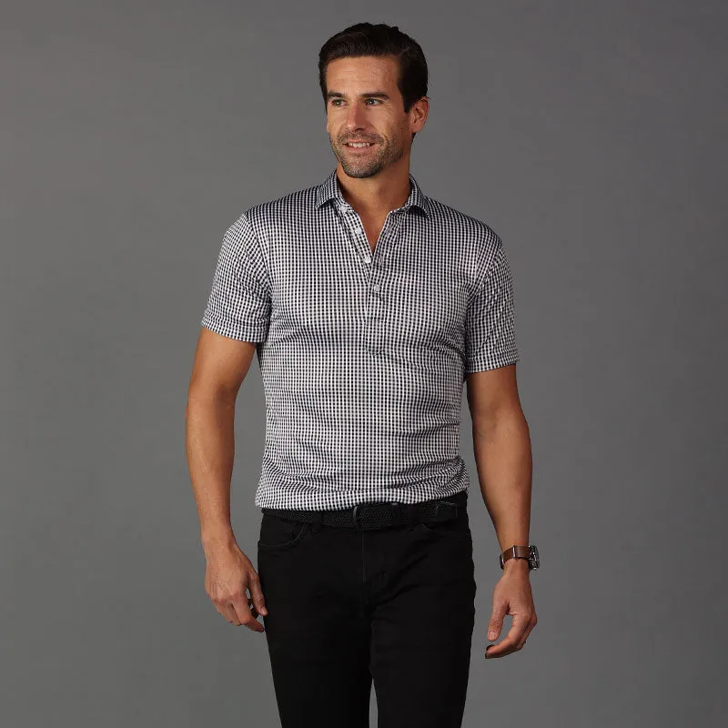 Semi-Spread Collar Polo Black Gingham