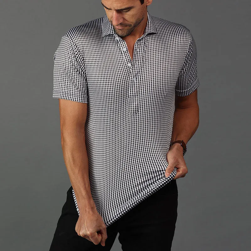 Semi-Spread Collar Polo Black Gingham