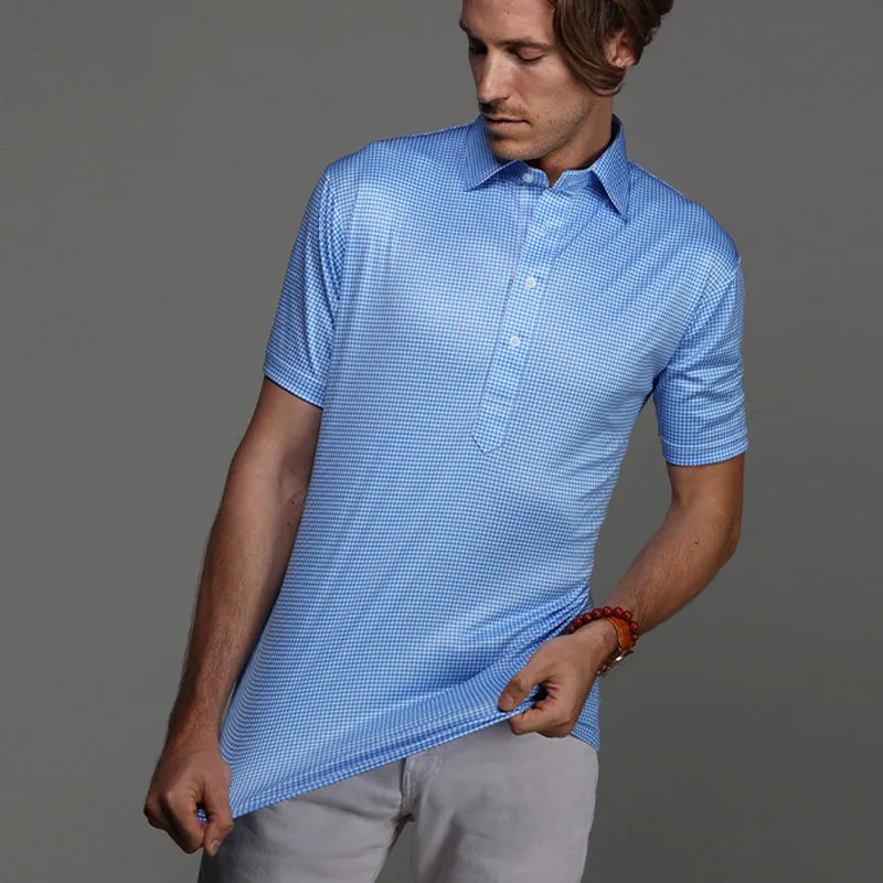 Semi-Spread Collar Polo Gramercy Light Blue Micro Gingham