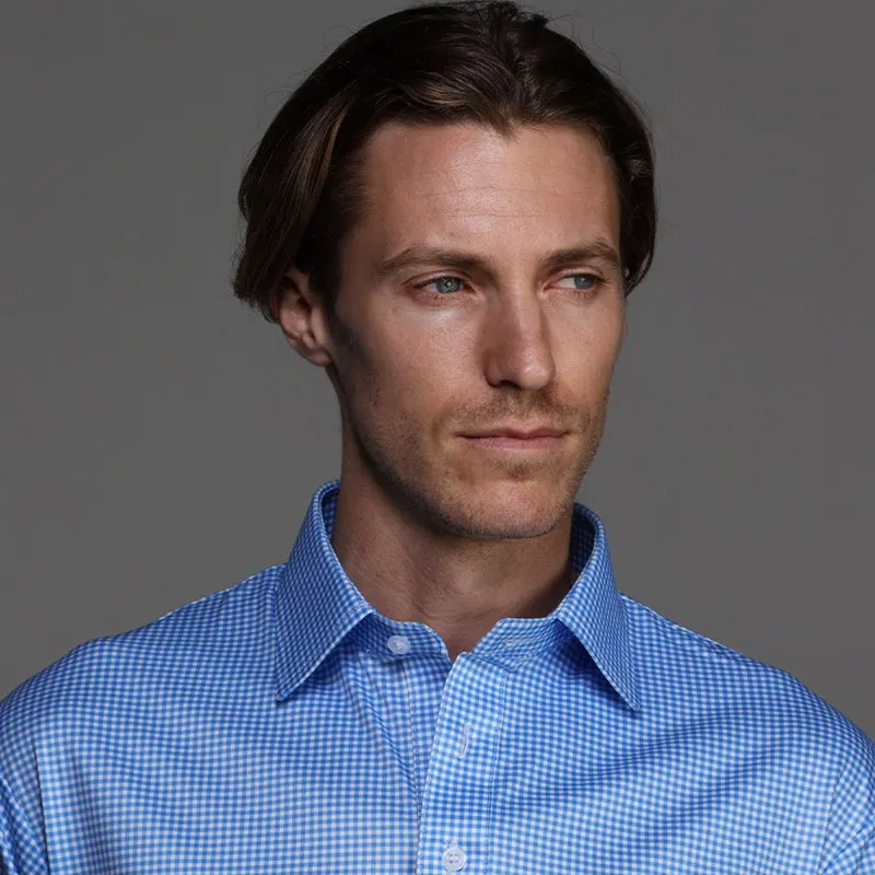 Semi-Spread Collar Polo Gramercy Light Blue Micro Gingham