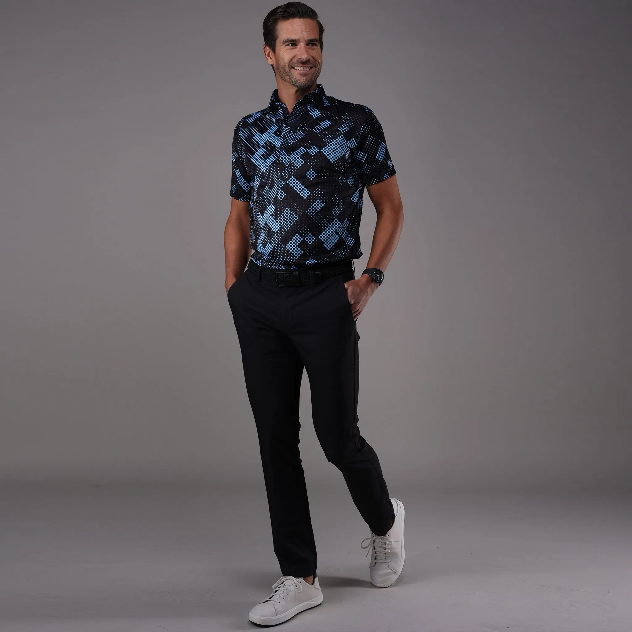 Semi-Spread Collar Polo Grand Prix Blue and Black