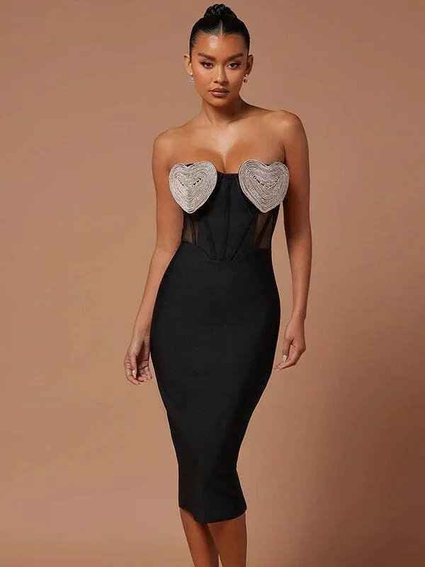 Sexy Heart Chest Diamond Dew Backpack Hip Skirt Evening Gown