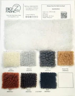 Sherpa Faux Fur Fabric Color Card