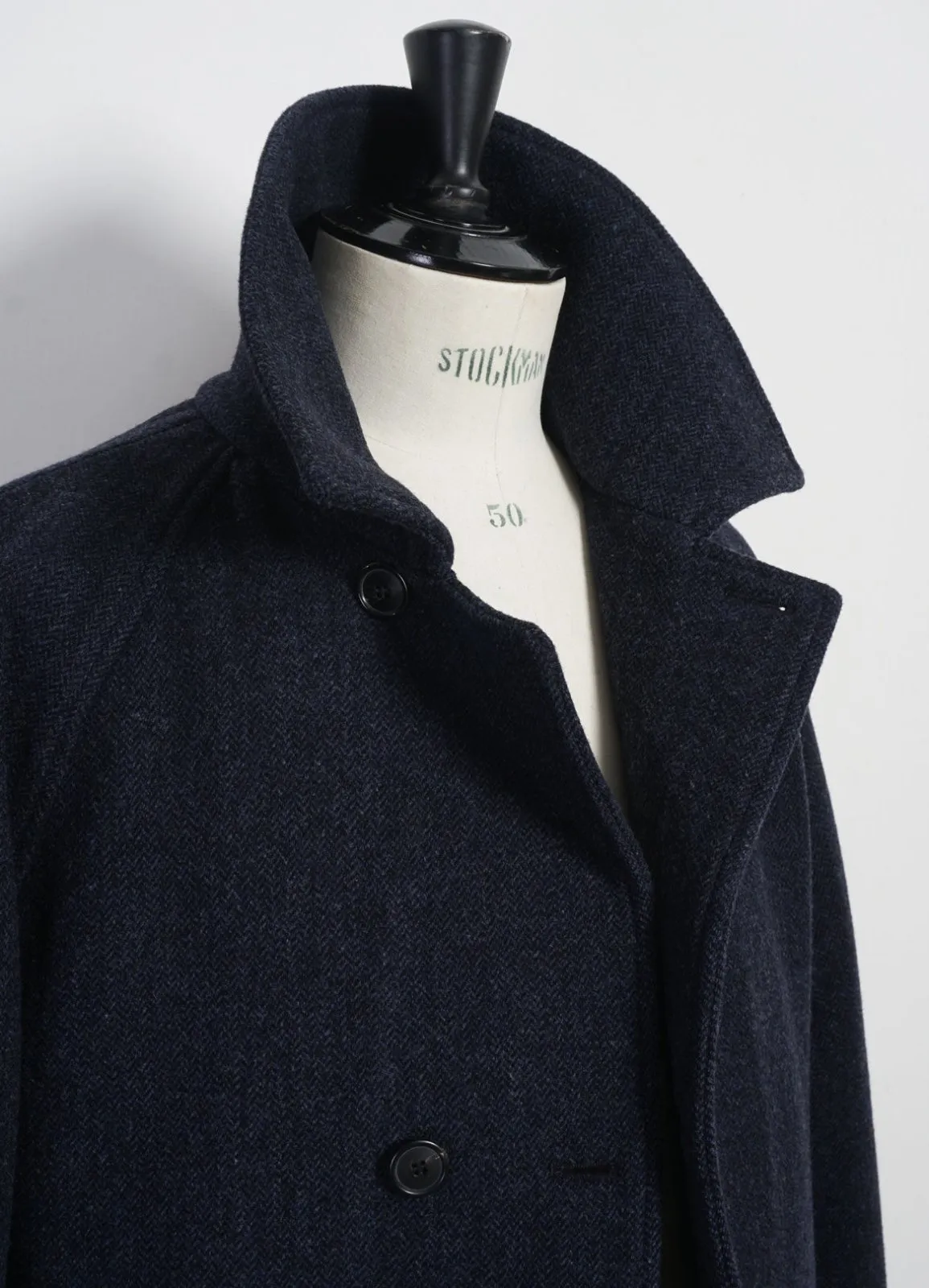 SIGFRED | Long Double Face Wool Coat | Blue Herringbone