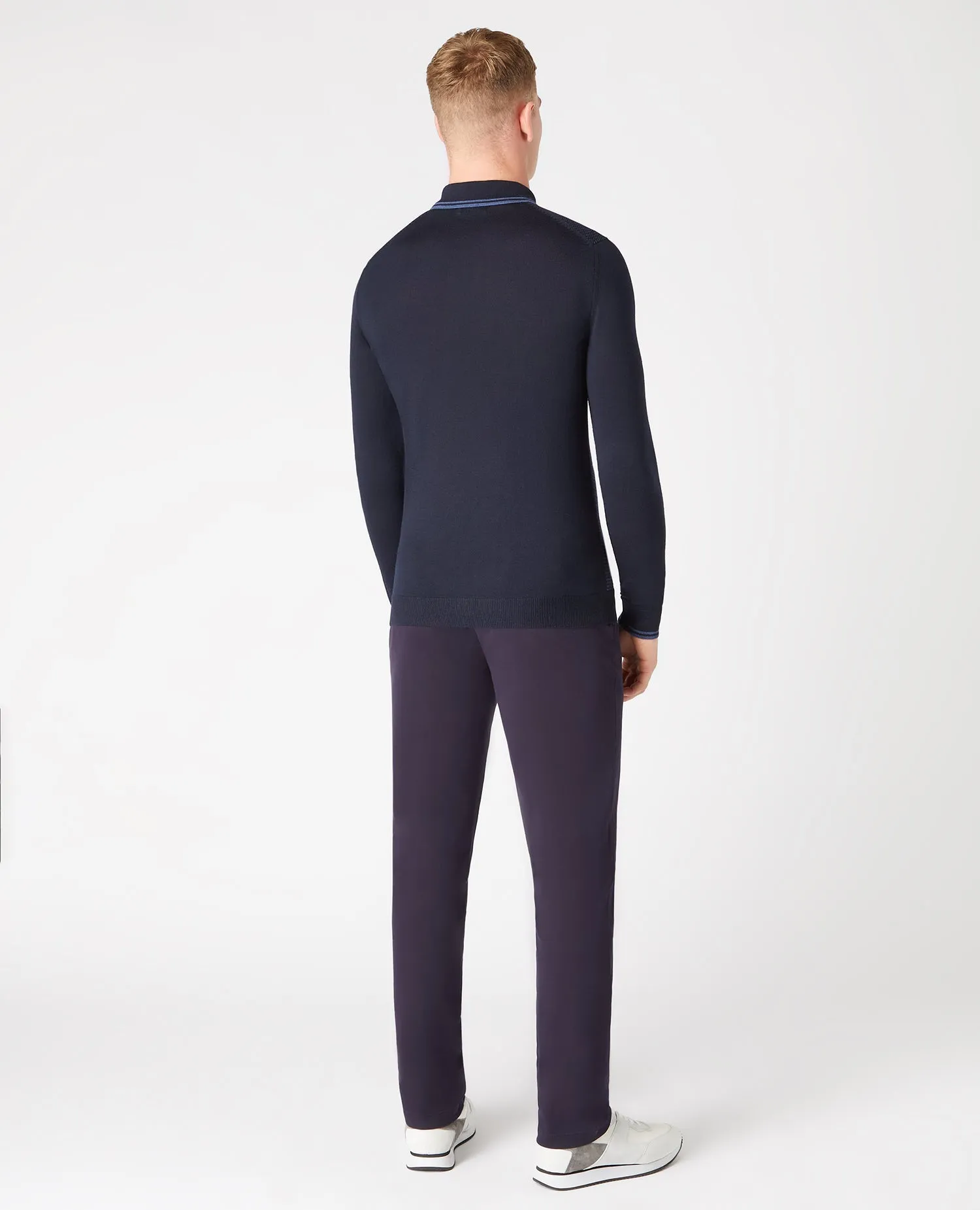 Slim Fit Merino Wool-Blend Long Sleeve Knitted Polo