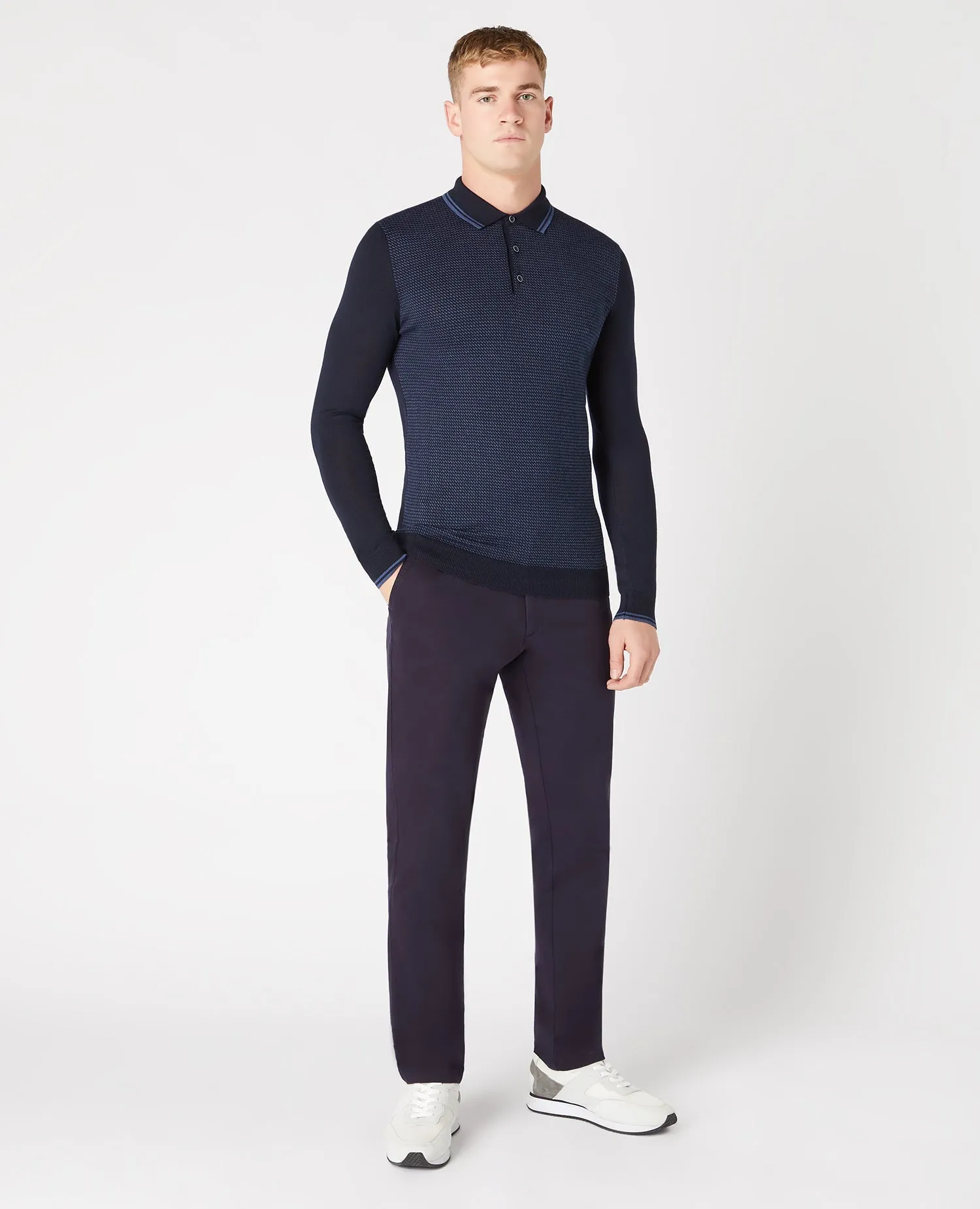 Slim Fit Merino Wool-Blend Long Sleeve Knitted Polo