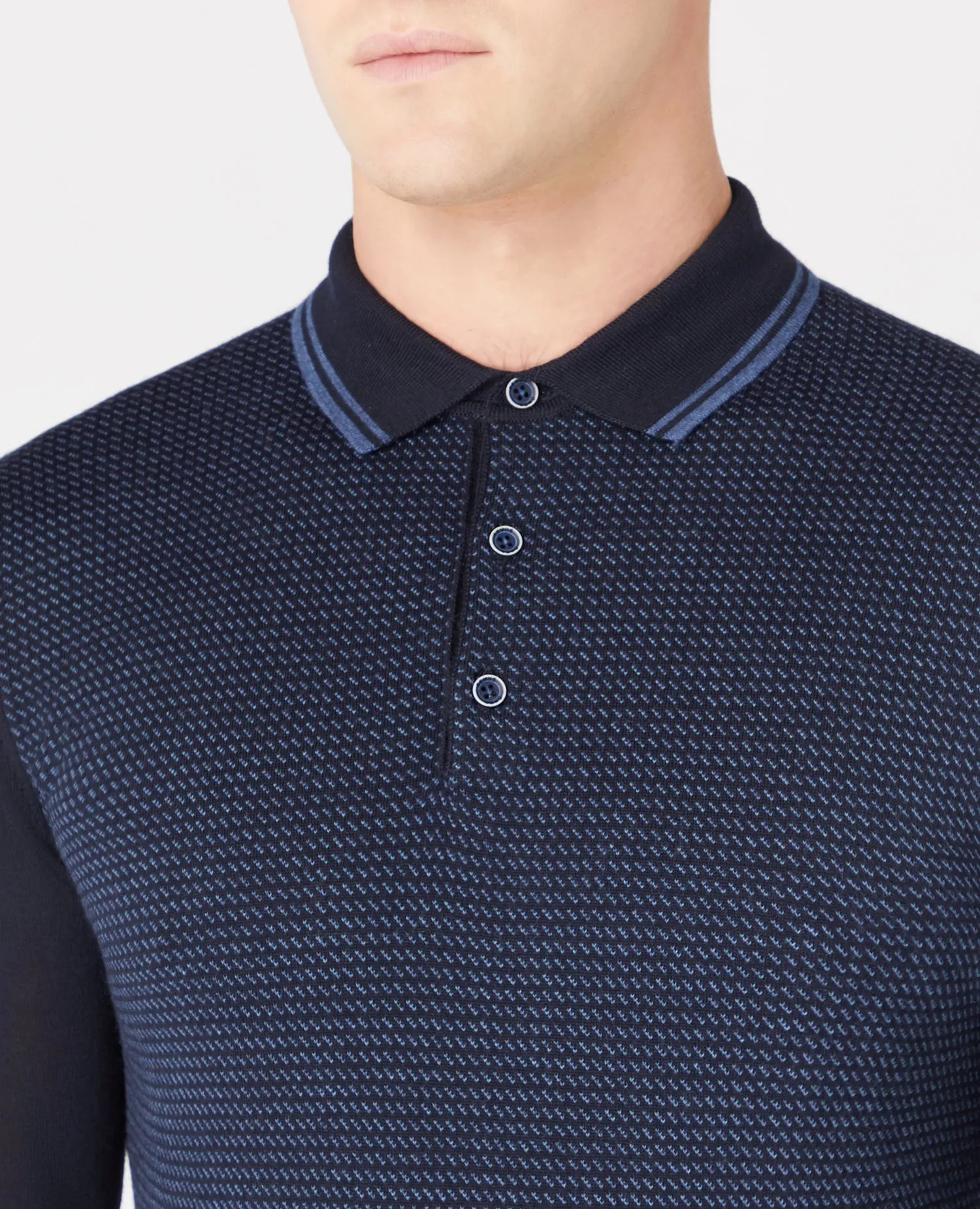 Slim Fit Merino Wool-Blend Long Sleeve Knitted Polo