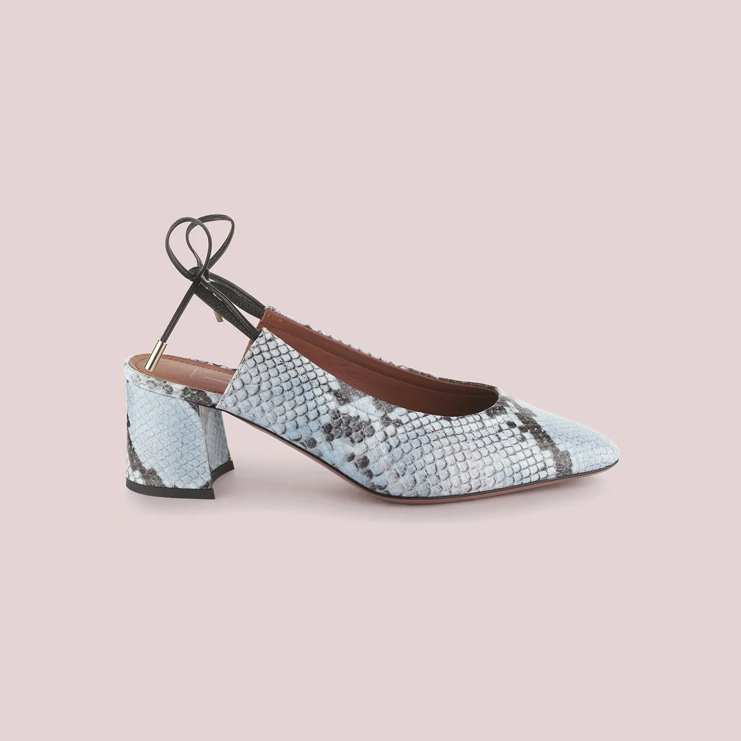 Slingback Shoes In Light Blue Python Print Leather