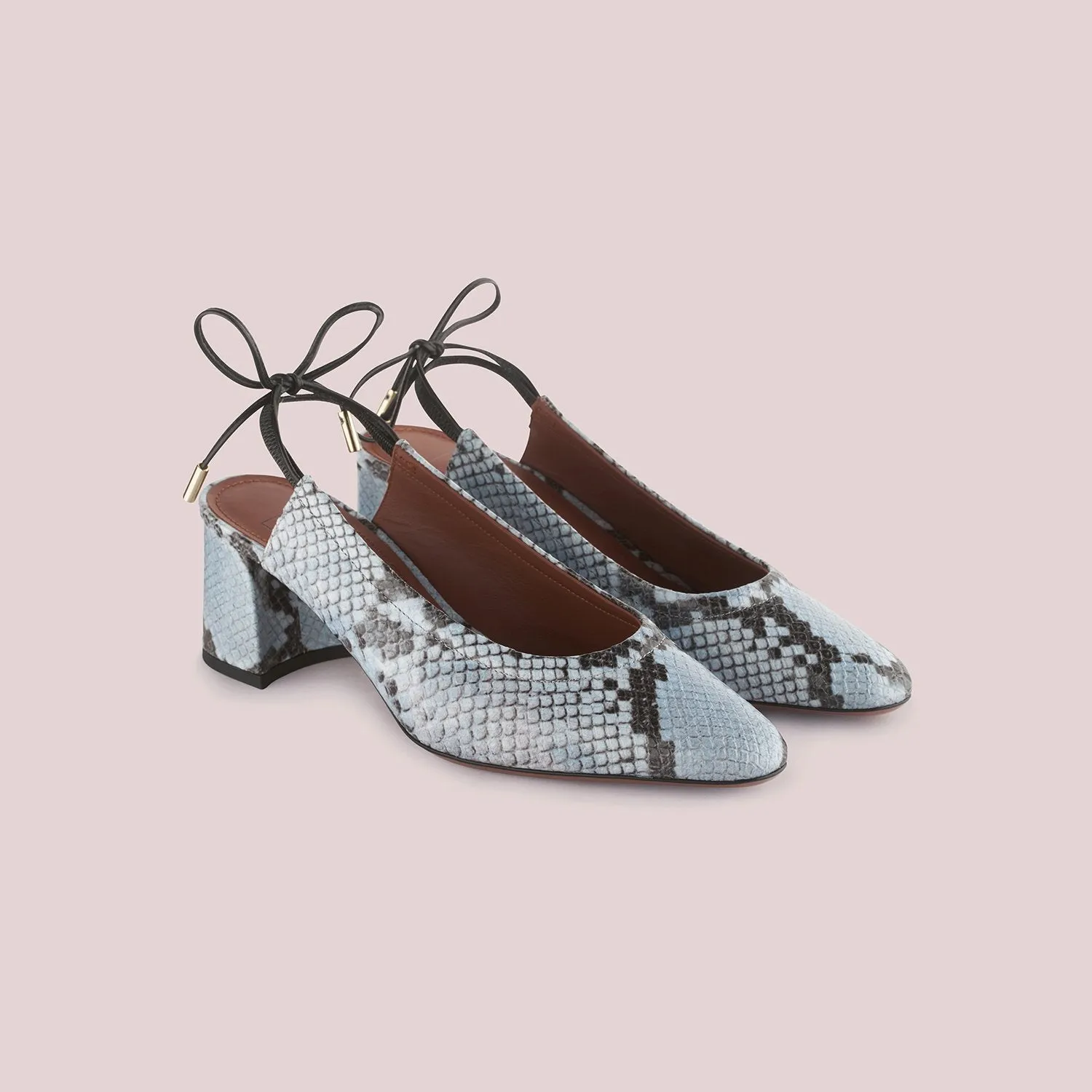 Slingback Shoes In Light Blue Python Print Leather