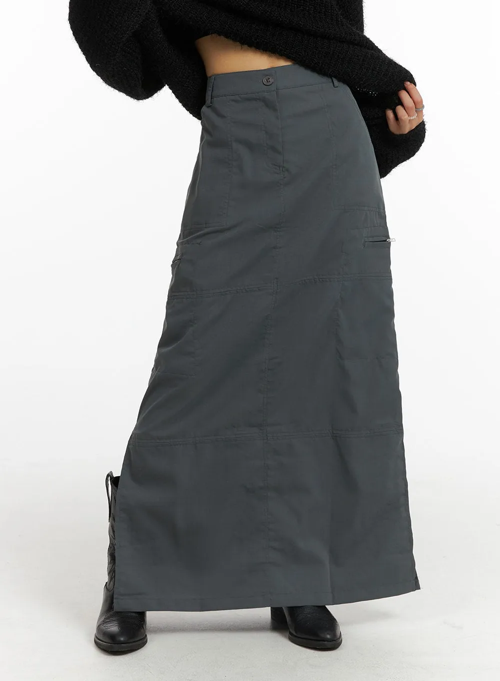 Solid Maxi Cargo Skirt CJ417